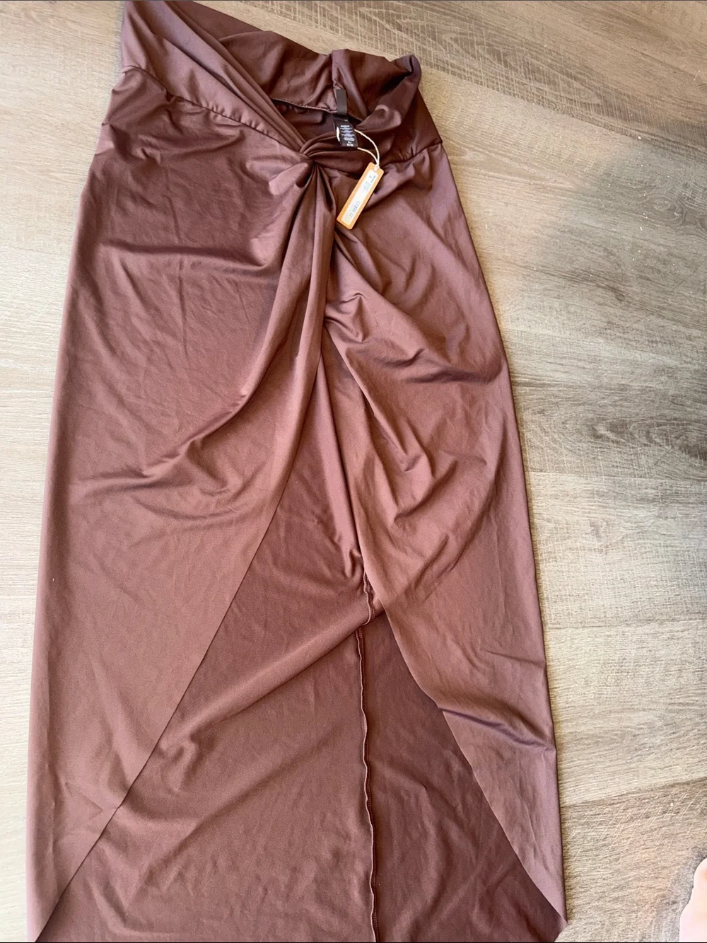 SKIMS Chocolate Brown Twist-Front Swim Coverup Skirt